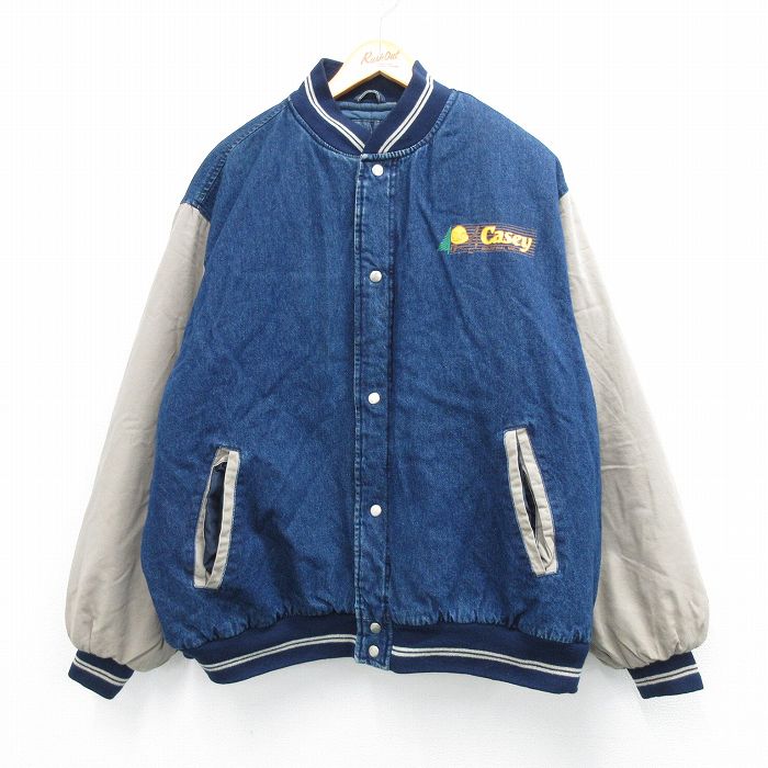 XL★古着 長袖 デニム ジャケット スタジャン メンズ Casey 大きいサイズ コットン 紺 デニム他 内側キルティング 25dec15