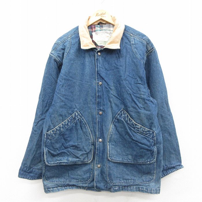 XL★古着 長袖 デニム ジャケット メンズ 襟コーデュロイ 紺他【spe】 26jan09