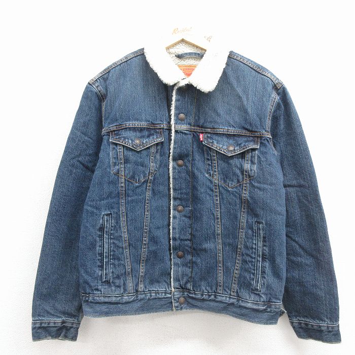 L★古着 リーバイス Levis 長袖 デニム ボア ジャケット メンズ コットン 濃紺 26jan17