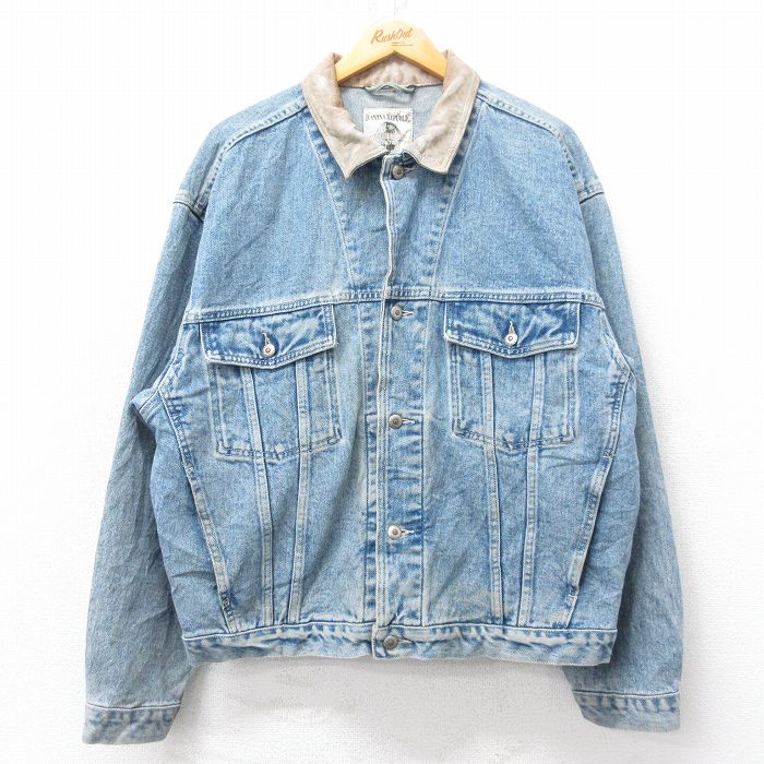 バナナリパブリック 90s ジージャン 襟レザー ネイビー XL | 古着