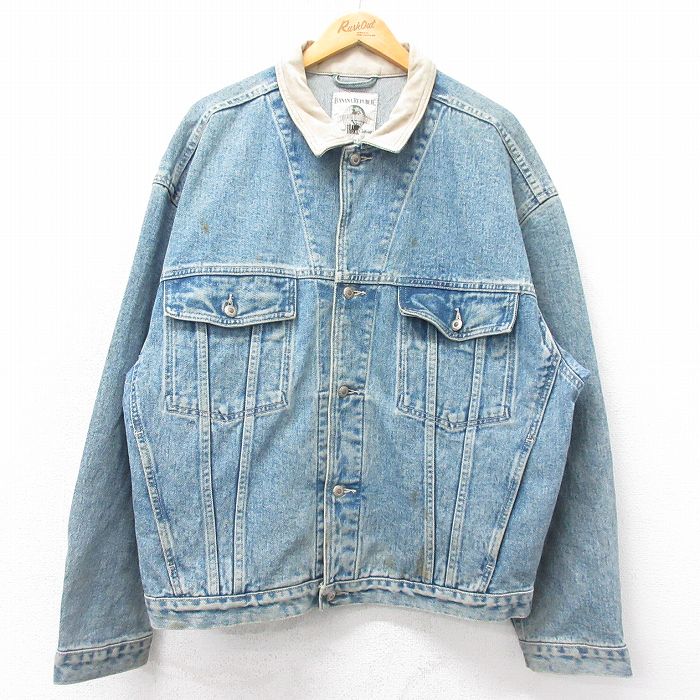 バナナリパブリック 90s ジージャン 襟レザー ネイビー XL | 古着