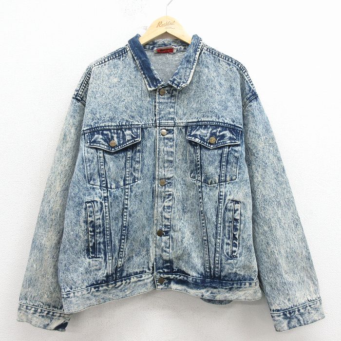 XL★古着 COTLER 長袖 ジージャン メンズ 90年代 90s ケミカルウォッシュ 大きいサイズ コットン 紺 デニム 26apr03