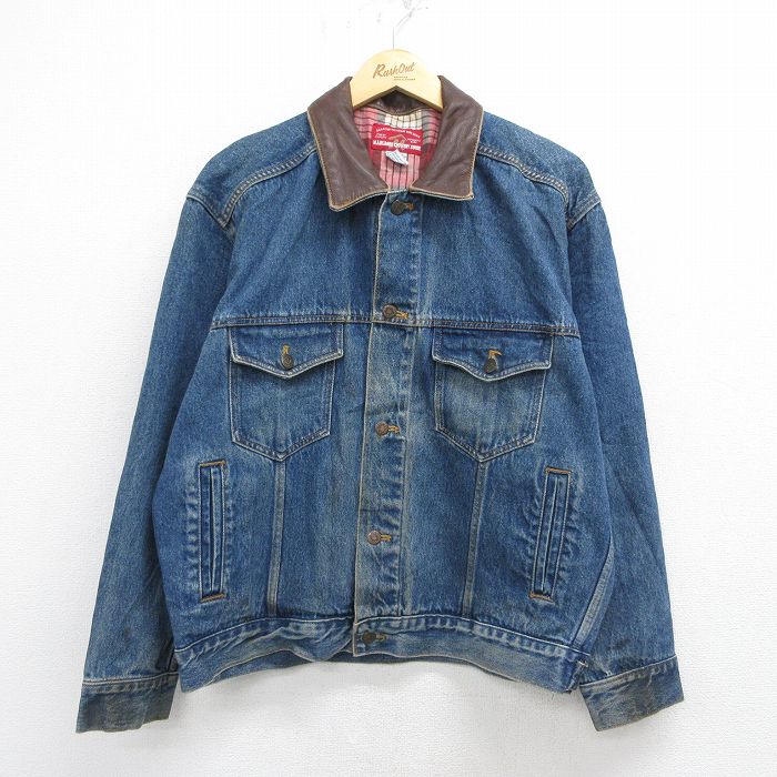 マルボロ 90s デニムジージャン 襟レザー ネイビー XL | 古着