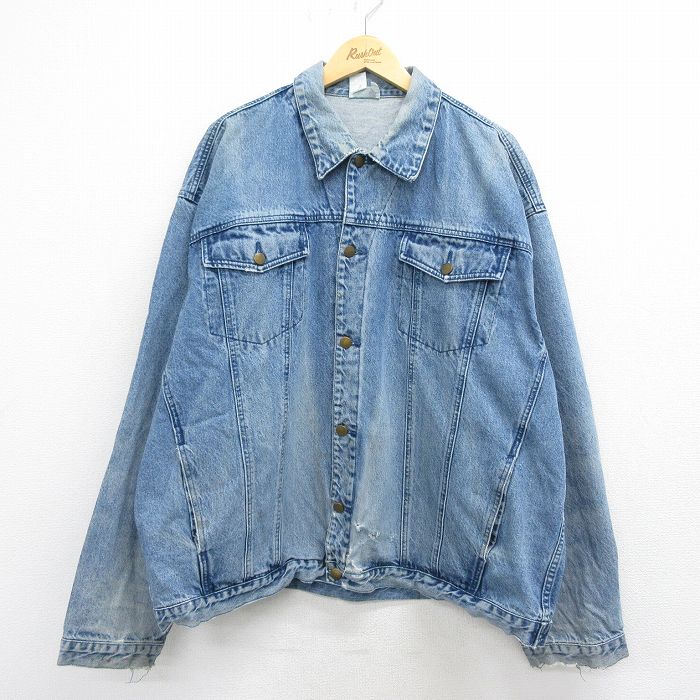 XL★古着 キングサイズ 長袖 ジージャン メンズ 90年代 90s 大きいサイズ コットン ブルー デニム 26may15