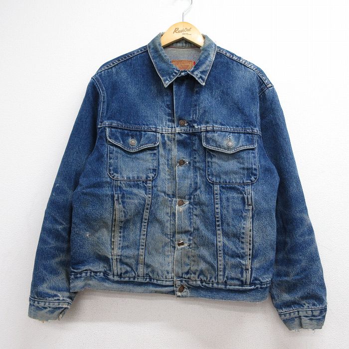 XL★古着 ギャップ GAP 長袖 ジージャン メンズ 80年代 80s コットン USA製 ネイビー デニム 内側フランネル 26aug06