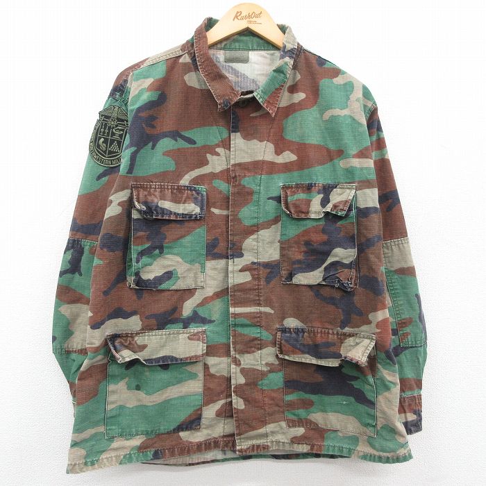 【50%OFF】XL★古着 長袖 ミリタリー ジャケット メンズ リップストップ ウッドランドカモ 緑 グリーン 迷彩 23oct14 中古 アウター フライト
