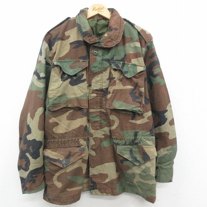 【50%OFF】M★古着 長袖 ミリタリー フィールド ジャケット メンズ M-65 ウッドランドカモ 緑 グリーン 迷彩 23oct21 中古 アウター フライト