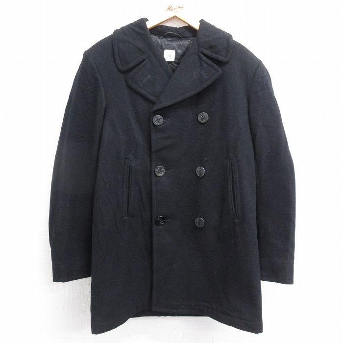 M★古着 長袖 ミリタリー ピーコート Pコート メンズ 90年代 90s ロング丈 ウール USA製 黒 ブラック 23dec01 中古 アウター