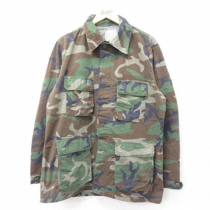 【50%OFF】L★古着 長袖 ミリタリー ジャケット メンズ ウッドランドカモ 緑 グリーン 迷彩 23dec18 中古 アウター フライト