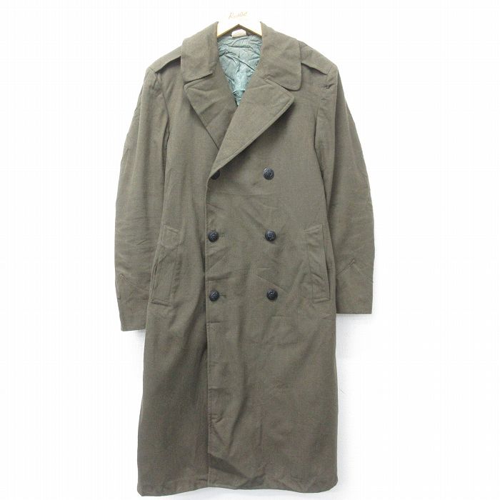 M★古着 長袖 ビンテージ ミリタリー オーバー コート メンズ 60年代 60s ロング丈 ウール USA製 緑 グリーン 23dec21 中古 アウター