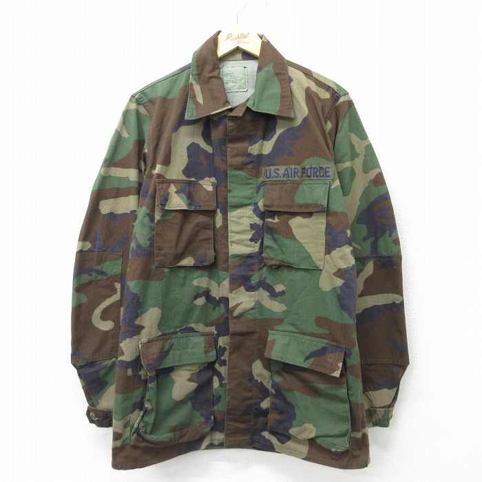 【50%OFF】L★古着 長袖 ミリタリー ジャケット メンズ 80年代 80s USエアフォース コンバット ロング丈 ウッドランドカモ USA製 緑 グリーン 迷彩 24feb14 中古 アウター フライト