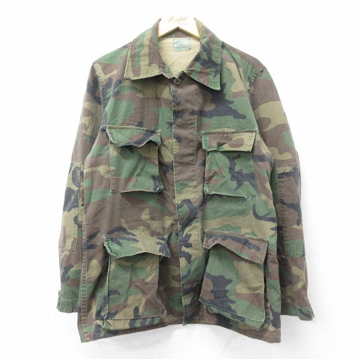 XL★古着 長袖 ミリタリー ジャケット メンズ 90年代 90s コンバット ウッドランドカモ USA製 緑 グリーン 迷彩 24sep10 中古 アウター フライト
