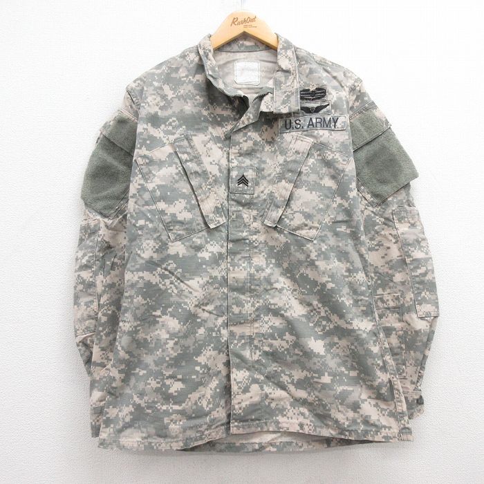 【20%OFF】M★古着 長袖 ミリタリー ジャケット メンズ 00年代 00s アーミー ARMY コンバット リップストップ デジタルカモ USA製 グレー他 迷彩 24sep17 中古 アウター フライト