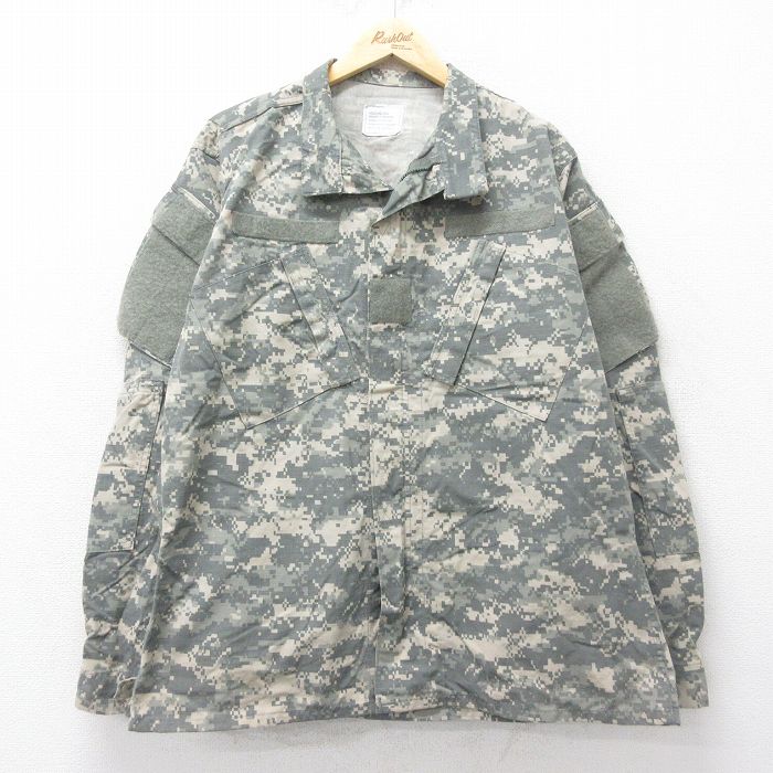 XL★古着 長袖 ミリタリー ジャケット メンズ コンバット リップストップ デジタルカモ グレー 迷彩 24sep27 中古 アウター フライト