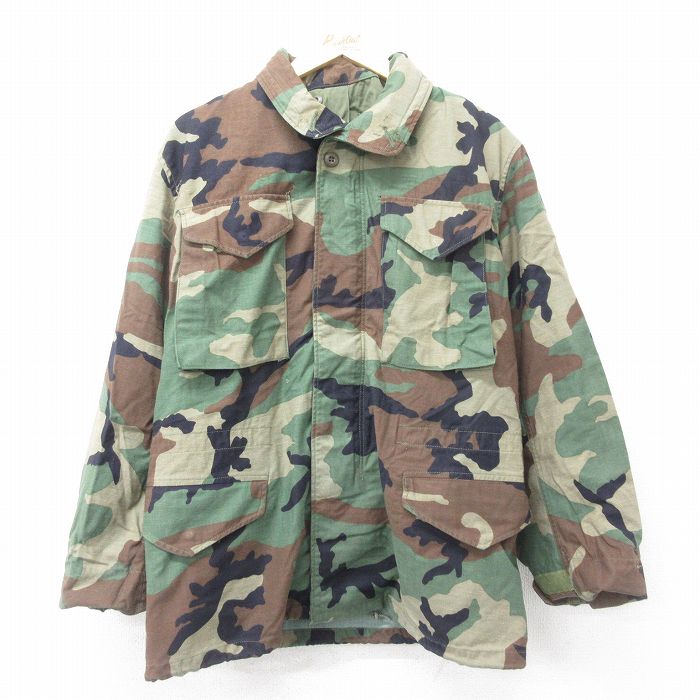 【20%OFF】L★古着 長袖 ミリタリー フィールド ジャケット メンズ 80年代 80s M-65 ウッドランドカモ USA製 緑 グリーン 迷彩 24oct22 中古 アウター フライト