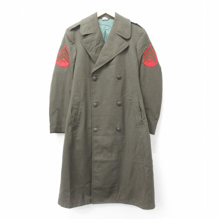 【50%OFF】S★古着 長袖 ビンテージ ミリタリー オーバー コート メンズ 60年代 60s ロング丈 ウール USA製 緑 グリーン 24oct25 中古 アウター