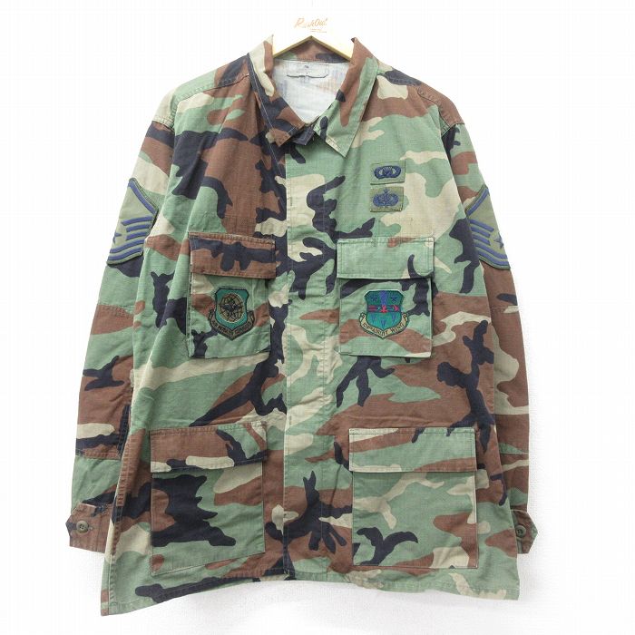【20%OFF】XL★古着 長袖 ミリタリー ジャケット メンズ 00年代 00s コンバット リップストップ ウッドランドカモ USA製 緑 グリーン 迷彩 24oct29 中古 アウター フライト