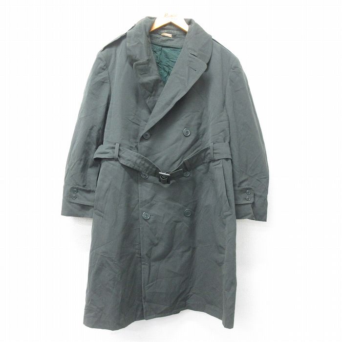 XL★古着 長袖 ビンテージ ミリタリー オーバー コート メンズ 60年代 60s ロング丈 ウール USA製 濃緑 グリーン 24dec02 中古 アウター