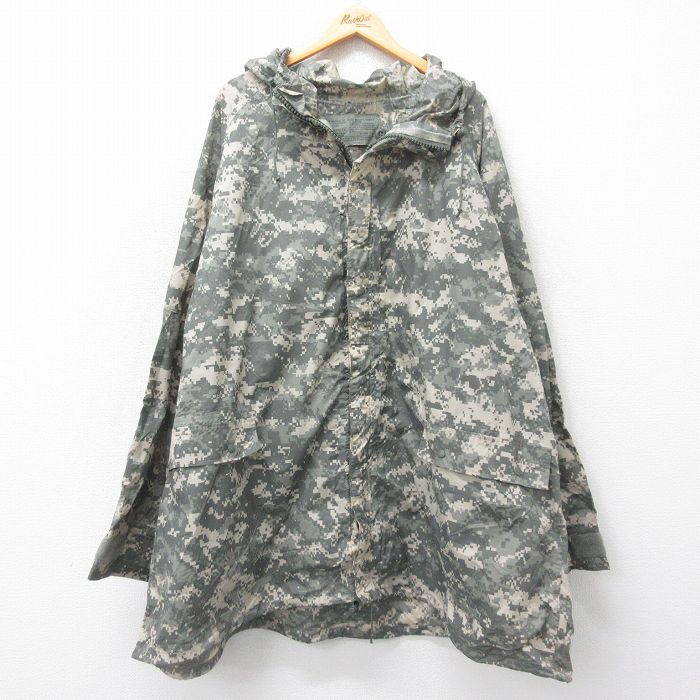 【20%OFF】XL★古着 長袖 ミリタリー ナイロン ジャケット パーカー レインスーツ メンズ 00年代 00s ラグラン デジタルカモ 大きいサイズ ロング丈 USA製 グレー他 迷彩 24dec02 中古 アウター フライト