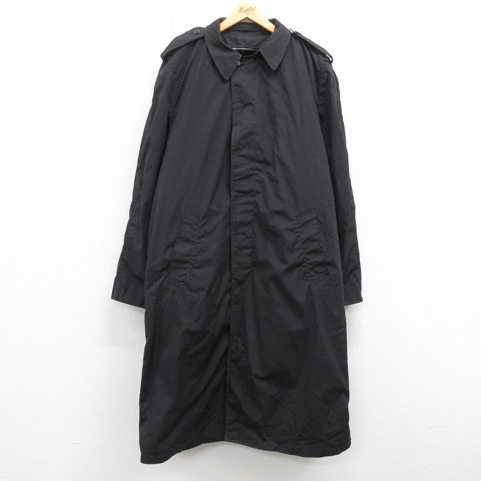 【20%OFF】XL★古着 長袖 ミリタリー ステンカラー コート メンズ 80年代 80s 大きいサイズ ロング丈 USA製 黒 ブラック 内側ファー 24dec19 中古 アウター
