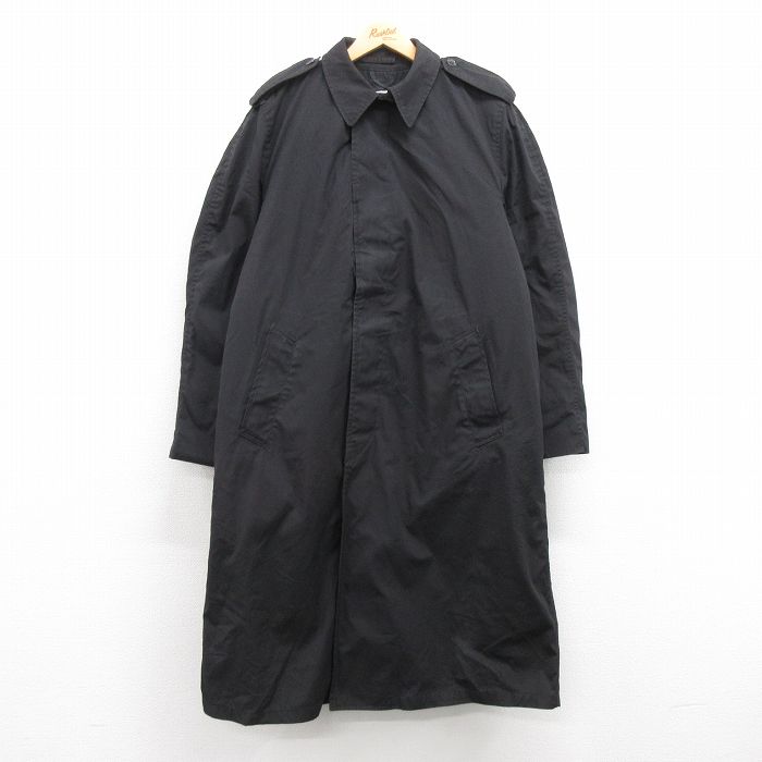 XL★古着 長袖 ミリタリー ステンカラー コート メンズ 80年代 80s ロング丈 USA製 黒 ブラック 内側ファー 24dec19 中古 アウター