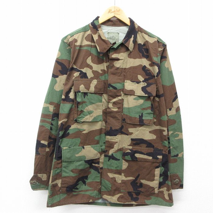L★古着 長袖 ミリタリー ジャケット メンズ リップストップ ウッドランドカモ 茶他 ブラウン 迷彩 24dec26 中古 アウター フライト