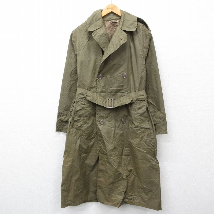 【50%OFF】L★古着 長袖 ビンテージ ミリタリー トレンチ コート メンズ 60年代 60s ロング丈 緑 グリーン 24dec26 中古 アウター