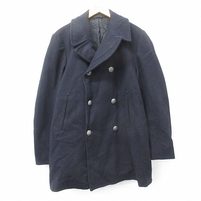 L★古着 長袖 ビンテージ ミリタリー オーバー コート メンズ 70年代 70s ロング丈 ウール USA製 黒 ブラック 25jan16 中古 アウター