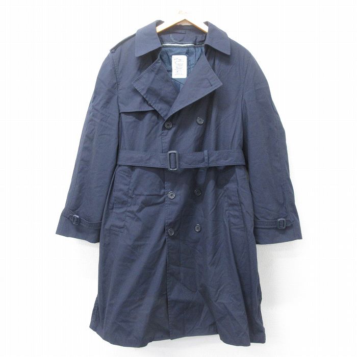 【50%OFF】M★古着 長袖 ミリタリー トレンチ コート メンズ 90年代 90s ロング丈 USA製 紺 ネイビー 25jan31 中古 アウター