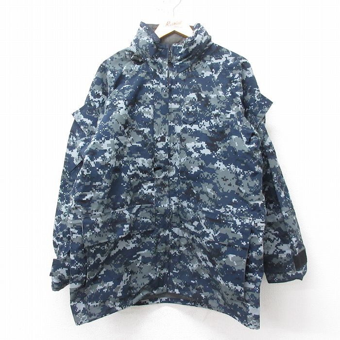 L★古着 長袖 ミリタリー ナイロン ゴアテックス ジャケット メンズ 00年代 00s USネイビー デジタルカモ USA製 紺他 ネイビー 迷彩 25feb03 中古 アウター フライト