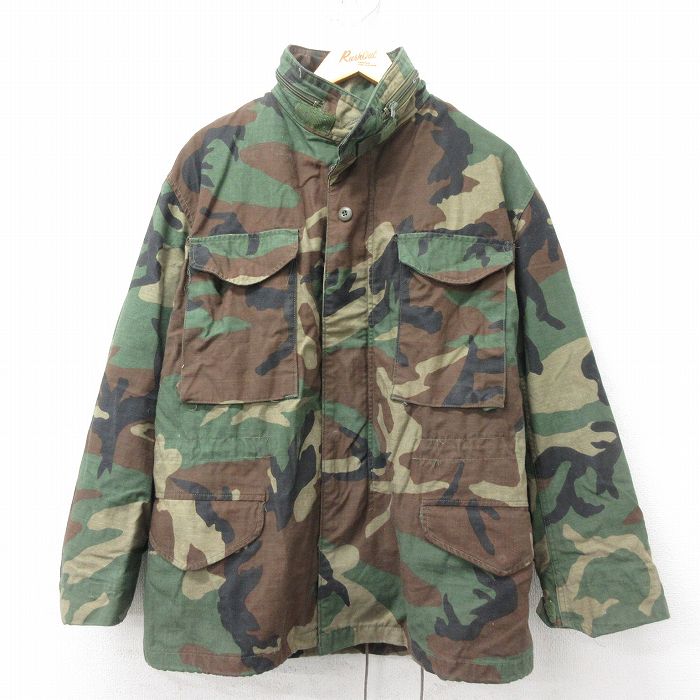 L★古着 長袖 ミリタリー フィールド ジャケット メンズ 80年代 80s M-65 ウッドランドカモ USA製 緑 グリーン 25feb03 中古 アウター フライト