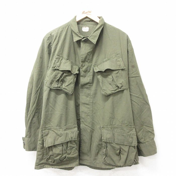 XL★古着 長袖 ビンテージ ミリタリー ジャングル ファティーグ ジャケット メンズ 60年代 60s リップストップ コットン 緑 グリーン 【spe】 25feb10 中古 アウター フライト