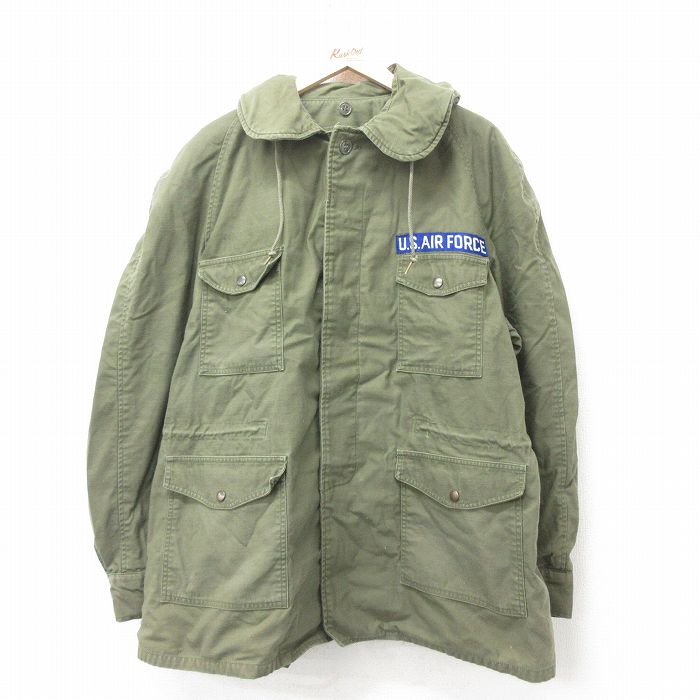 XL★古着 長袖 ビンテージ ミリタリー キャトル ジャケット メンズ 60年代 60s USエアフォース ロング丈 コットン ラグラン USA製 緑 グリーン 【spe】 25feb10 中古 アウター フライト
