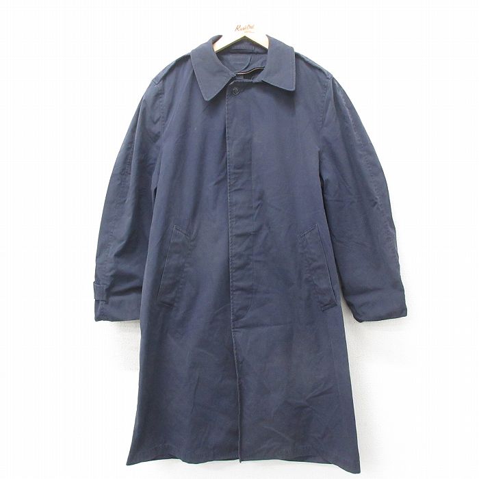 XL★古着 長袖 ミリタリー コート メンズ 80年代 80s ロング丈 USA製 紺 ネイビー 25feb10 中古 アウター