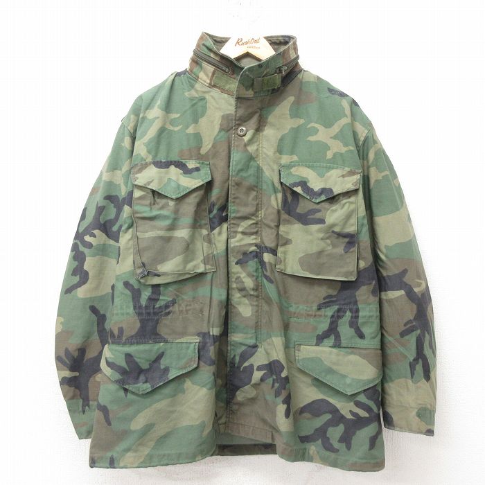 L★古着 長袖 ミリタリー フィールド ジャケット メンズ 80年代 80s M-65 ウッドランドカモ USA製 緑 グリーン 迷彩 25feb10 中古 アウター フライト