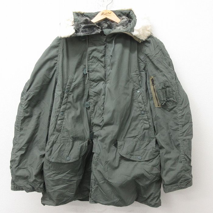 XL★古着 長袖 ミリタリー ジャケット パーカー メンズ 80年代 80s N-3B 大きいサイズ ラグラン USA製 緑系 グリーン 【spe】 25feb10 中古 アウター フライト