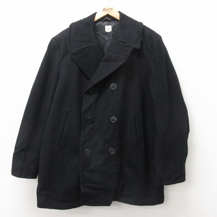 L★古着 長袖 ミリタリー ピーコート メンズ 90年代 90s ロング丈 ウール USA製 黒 ブラック 25feb10 中古 アウター