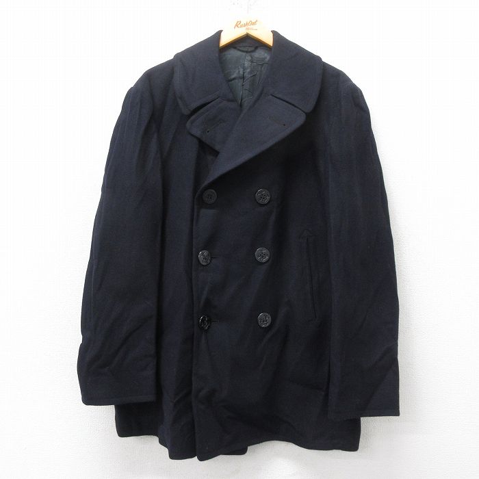 【20%OFF】M★古着 長袖 ビンテージ ミリタリー ピーコート メンズ 70年代 70s ロング丈 ウール USA製 黒 ブラック 25feb17 中古 アウター