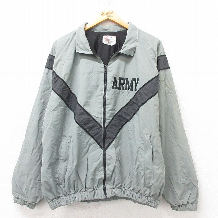 XL★古着 長袖 ミリタリー ナイロン ジャケット メンズ 90年代 90s アーミー ARMY リフレクター ラグラン USA製 グレー 内側メッシュ 25feb19 中古 アウター フライト