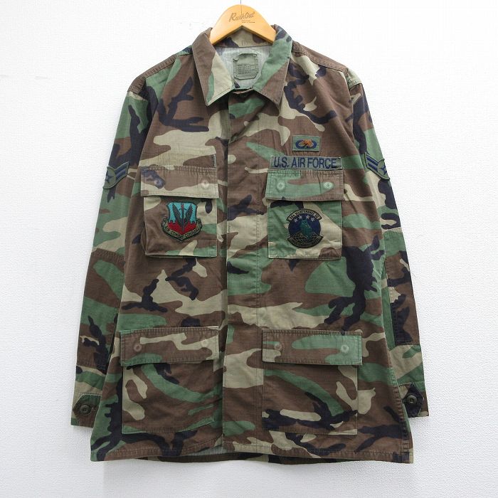 L★古着 長袖 ミリタリー ジャケット メンズ 90年代 90s エアフォース コンバット リップストップ ウッドランドカモ USA製 茶他 ブラウン 迷彩 25feb19 中古 アウター フライト