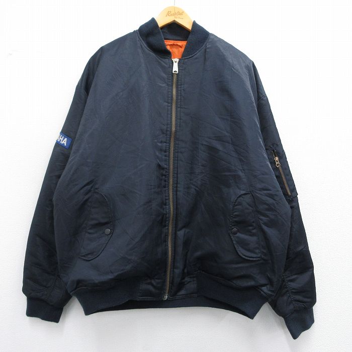 XL★古着 長袖 ミリタリー ジャケット メンズ MA-1 ヤマハ 大きいサイズ 黒 ブラック 25feb19 中古 アウター フライト