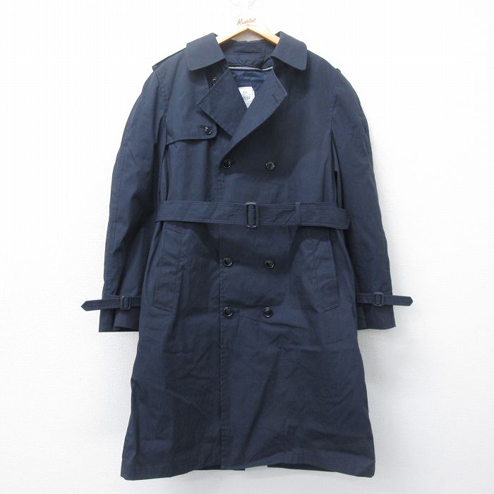 XL★古着 長袖 ミリタリー トレンチ コート メンズ ライナー付き ロング丈 USA製 濃紺 ネイビー 25feb26 中古 アウター