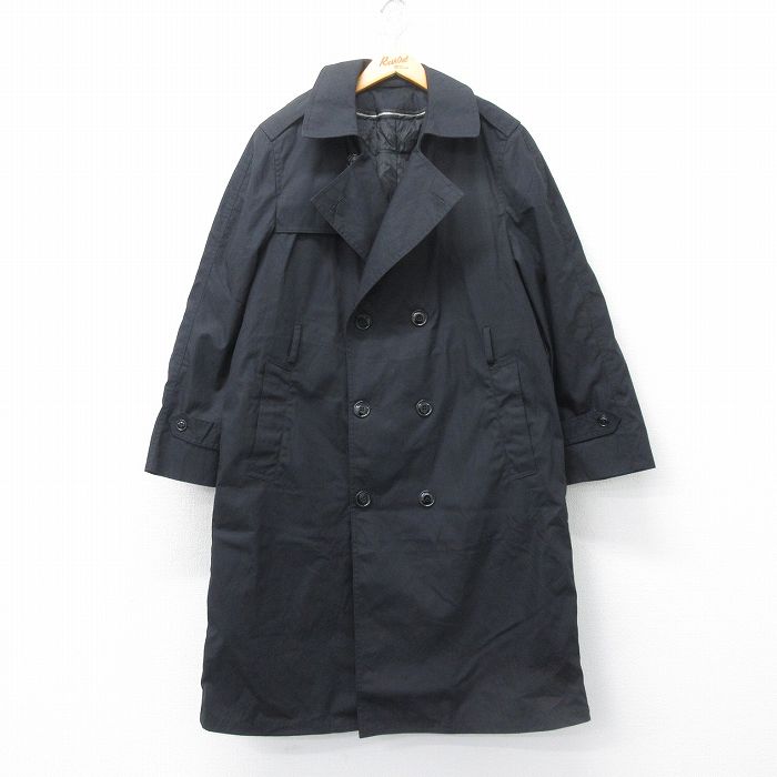 L★古着 長袖 ミリタリー トレンチ コート メンズ 00年代 00s ライナー付き ロング丈 USA製 黒 ブラック 25feb26 中古 アウター