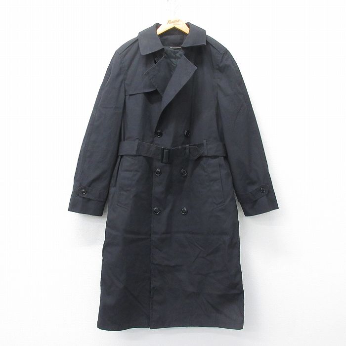 L★古着 長袖 ミリタリー トレンチ コート メンズ ライナー付き ロング丈 USA製 黒 ブラック 25feb26 中古 アウター