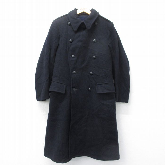 【20%OFF】M★古着 長袖 ビンテージ ミリタリー グレート コート メンズ 50年代 50s GREAT COAT イギリス軍 ロング丈 濃紺 ネイビー 【spe】 25feb26 中古 アウター