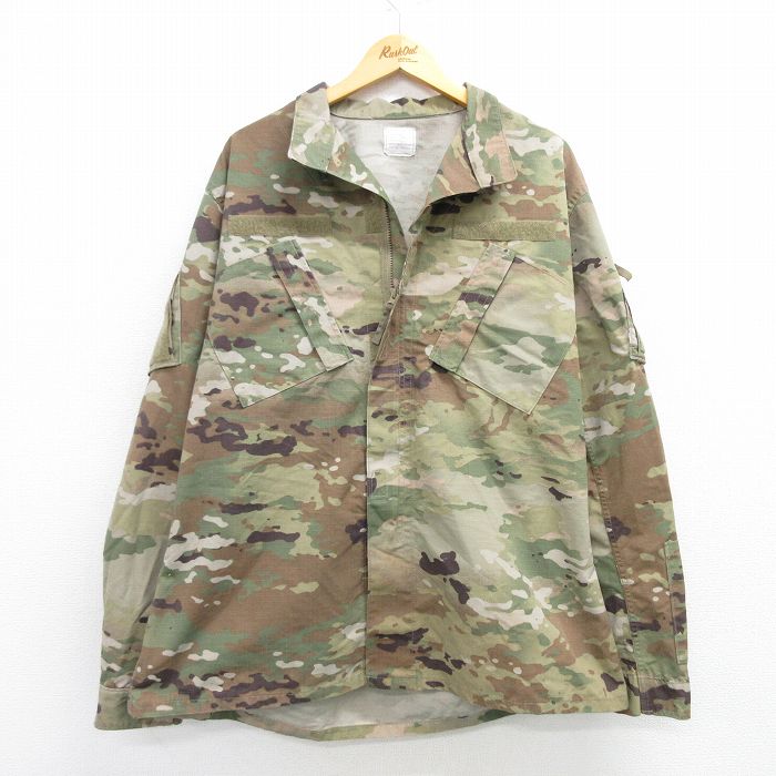 XL★古着 長袖 ミリタリー ジャケット メンズ リップストップ マルチカムカモ 大きいサイズ ロング丈 USA製 緑 グリーン 迷彩 25mar04 中古 アウター フライト