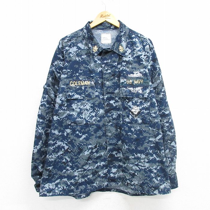 XL★古着 長袖 ミリタリー ジャケット メンズ 00年代 00s USネイビー デジタルカモ 大きいサイズ USA製 紺他 ネイビー 迷彩 25mar04 中古 アウター フライト