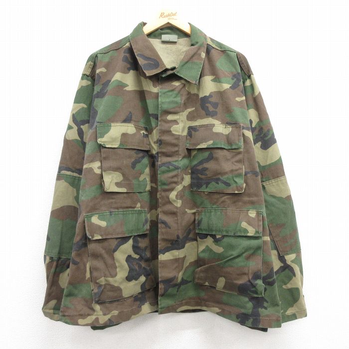 XL★古着 長袖 ミリタリー ジャケット メンズ 90年代 90s コンバット ウッドランドカモ 大きいサイズ USA製 茶他 ブラウン 迷彩 25mar04 中古 アウター フライト