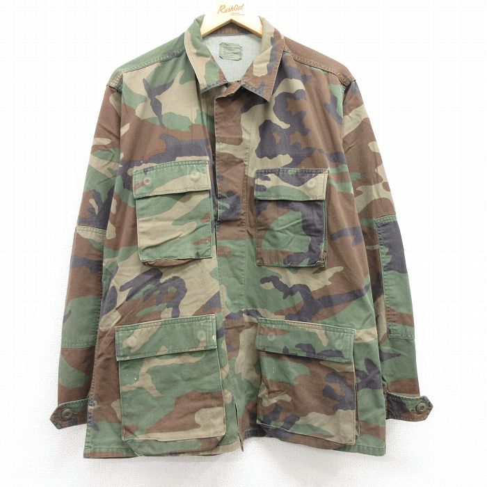 【50%OFF】L★古着 長袖 ミリタリー ジャケット メンズ 90年代 90s コンバット ウッドランドカモ USA 茶他 ブラウン 迷彩 25mar04 中古 アウター フライト