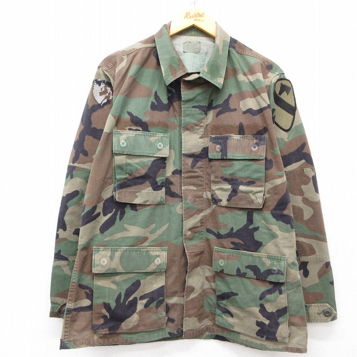 L★古着 長袖 ミリタリー ジャケット メンズ 90年代 90s コンバット ウッドランドカモ USA製 緑他 グリーン 迷彩 25mar06 中古 アウター フライト